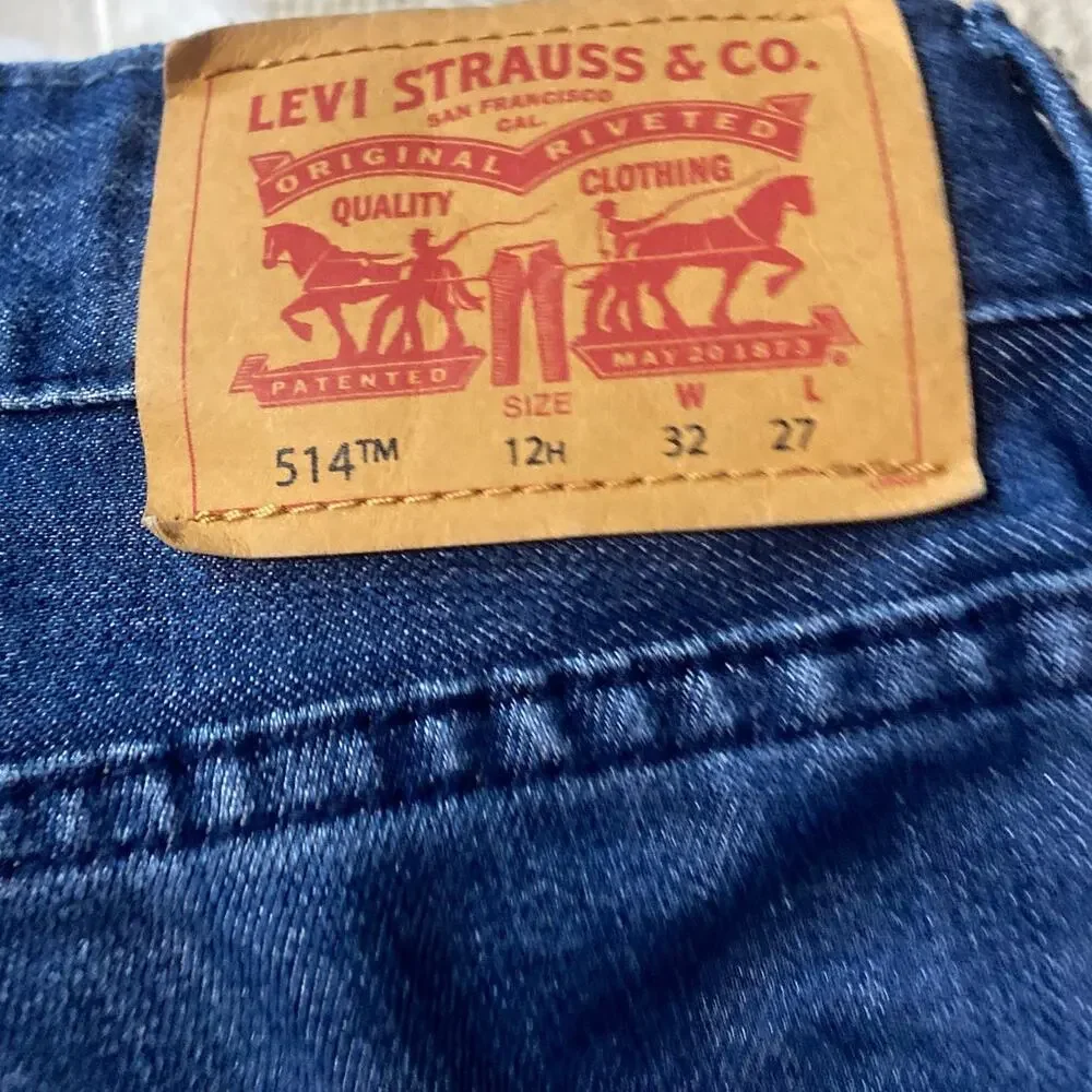 Levi's 514 Straight Jeans Boys Size 12 Husky 32x27 Adjustable Waist Blue Denim